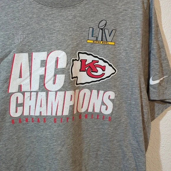 Nike dri-fit AFC champs Kansas City Chiefs NFL Superbowl LIV grey XL tee shirt - Picture 2 of 7